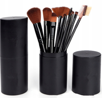 Sada 12 štětců na make-up v černé tubě