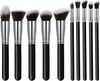 Sada profesionálních černých a stříbrných štětců na make-up, 10 kusů