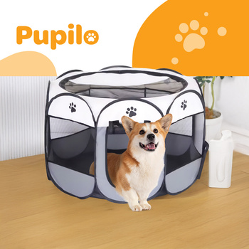 CoolStaff skládací přenosná ohrádka pro kočky a psy šedá s Windows 70 x 70 x 45 cm