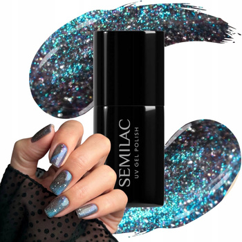 Semilac Hybridní lak na nehty Grey Holo 828 Colorful Turquoise 7ml