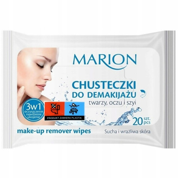 Marion Odličovací ubrousky na obličej, oči, krk, chrpa D-Panthenol, 20 ks.