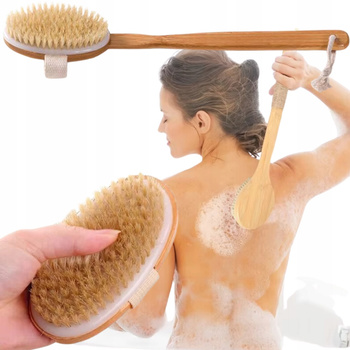 Přírodní dřevěný kartáč s dlouhou rukojetí na mytí, masáž těla a zad
