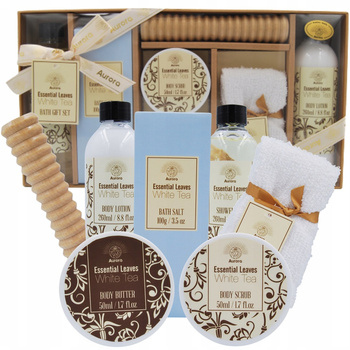 Aurora Dárková sada Kosmetika Masážní dřevěný ručník Bílý čaj