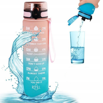Motivační láhev na vodu s výlevkou a šňůrkou Pink Ombre 1000 ml