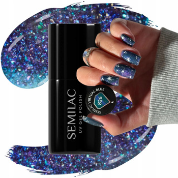 Semilac Hybrid Nail Polish Virtual Blue 826 Glitter Particles 7ml