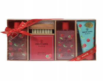 Aurora Fruit Love Malina Dárková sada Balsam Salt Gel pěnová pemza
