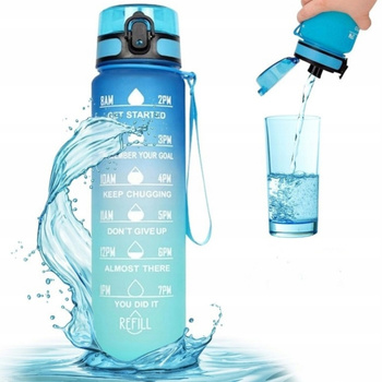 Motivační láhev na vodu s výlevkou a šňůrkou Blue Ombre 1000 ml