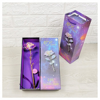 Křišťálový věčný květ růže v růžovo-fialové krabičce