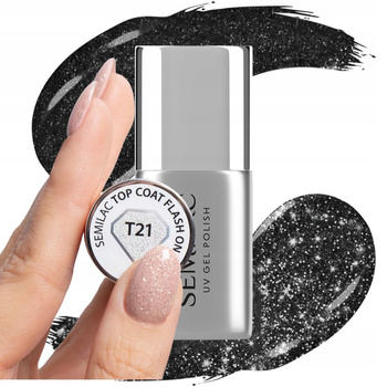 Semilac Top Nail Coat No Wipe Bezbarvý s Glitter Flash On T21 7ml