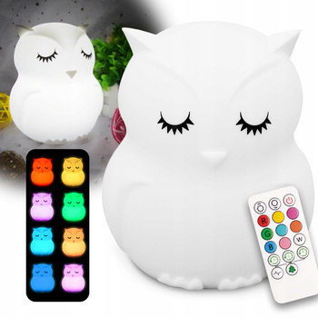 Silikonová dotyková noční lampa Owl Barevné světlo pro děti + dálkové ovládání