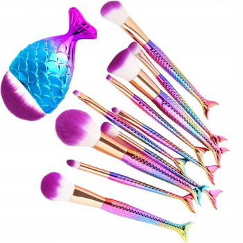 CoolStaff Sada syntetických štětců na líčení obličeje a očí 11 ks. Mořská panna Duha