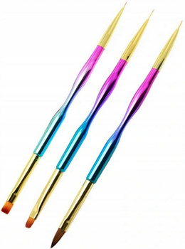 Sada 3 oboustranných štětců Rainbow na nehty