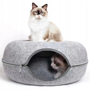 Kočičí tunelová postel šedá kulatá kobliha