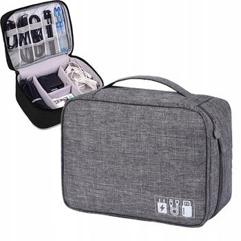 Cestovní organizér Velká skládací taška na elektroniku Kabely Příslušenství Šedá