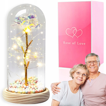 Věčná růže ve skleněném krystalu zářící LED dárek ke dni babičky a dědečka