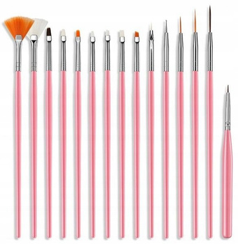 Hybridní gelové dekorační štětce sada 15 kusů růžové