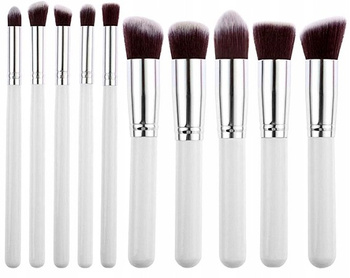 Sada profesionálních bílých a stříbrných štětců na make-up, 10 kusů