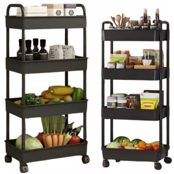 Mobilní plastová kuchyňská polička do koupelny na kolečkách, 4 police, koše