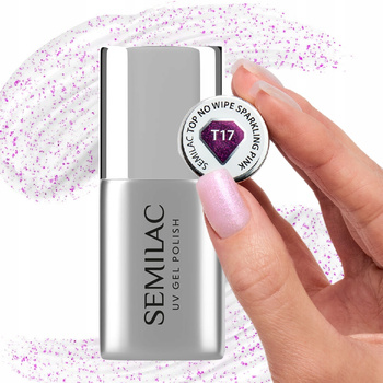 Semilac Top No Wipe Sparkling Pink T17 with Pink Glitter Particles 7ml