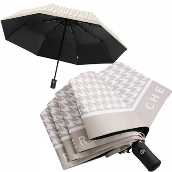 Skládací deštník automatický elegantní béžový nude bílý Houndstooth