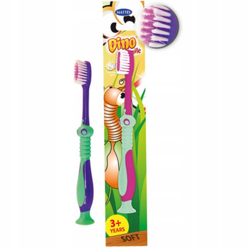 Matný manuální zubní kartáček pro děti 3+ s přísavkou Dino Soft