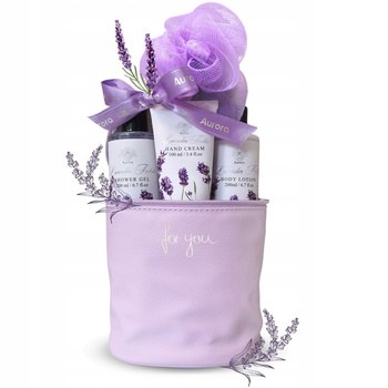 Aurora Dárková sada 3 levandulových kosmetických přípravků + podložka v kosmetické taštičce