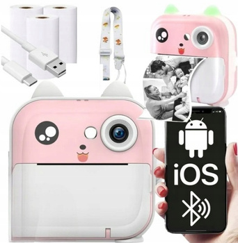 Mini tiskárna Pink Cat pro přenosný telefon Bluetooth + role papíru