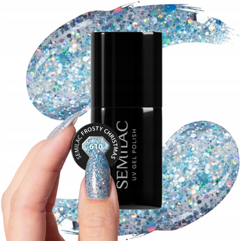 Semilac Hybridní lak na nehty Frosty Christmas 610 Glitter Blue 7ml
