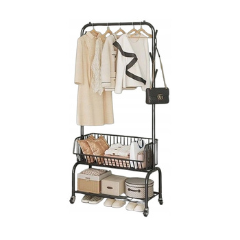 Kovový věšák CoolStaff, mobilní šatní skříň s policí na boty a košíkem