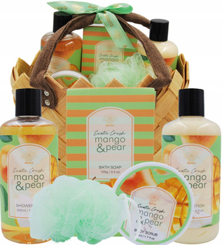 Aurora Dárková sada 5 kusů kosmetiky Mango Hruška v proutěném sáčku