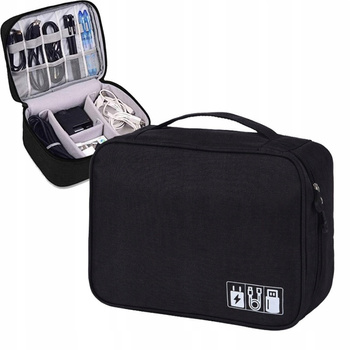 Cestovní organizér Velká skládací taška na elektroniku Kabely Příslušenství Černá