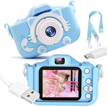 CoolStaff Digitální fotoaparát pro děti Kitten Blue Game Camera + pouzdro na šňůrku
