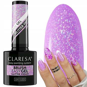 Claresa Brush Easy Gel Building Nail Gel Manikúra Glitter Violet 5g