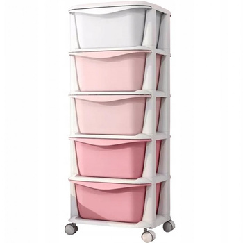Mobilní kontejnerový policový košík na hračky 5 policových zásuvek Odstíny růžové
