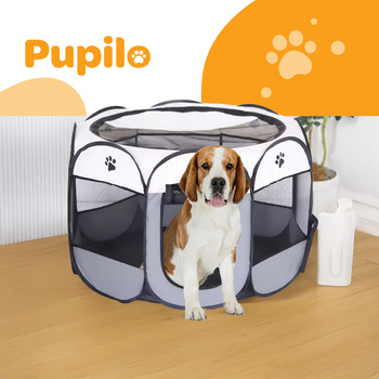 Velká XXL skládací přenosná ohrádka pro kočky a psy šedá