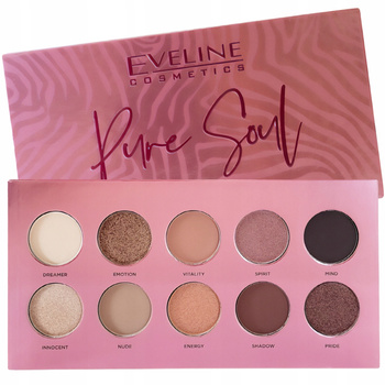 Eveline Pure Soul Paleta 10 očních stínů Růžové Hnědé Béžové Mix povrchových úprav