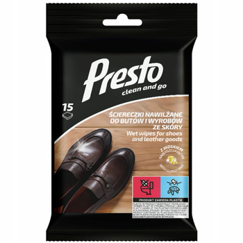 Presto vlhčené ubrousky s voskem na obuv a kožené výrobky 15 kusů