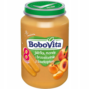 Bobovita Dezert Jablka Meruňky Broskve a piškot po 8 měsících 190g
